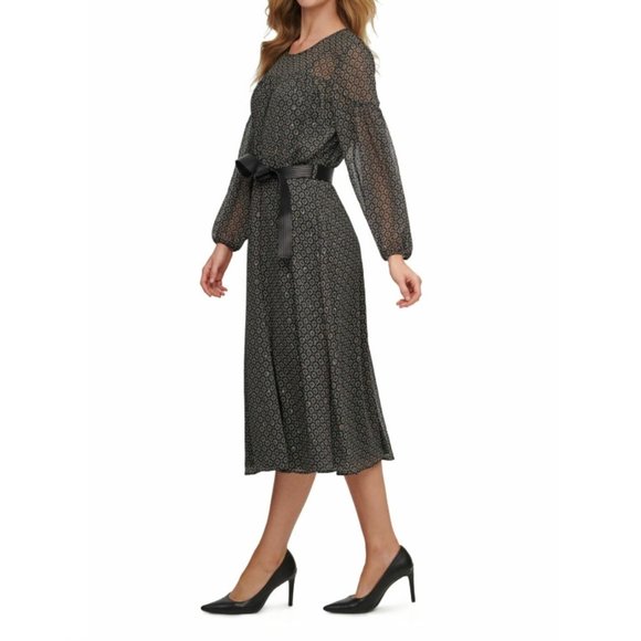 Calvin Klein Green Printed Metallic Midi Dress - Picture 2 of 3